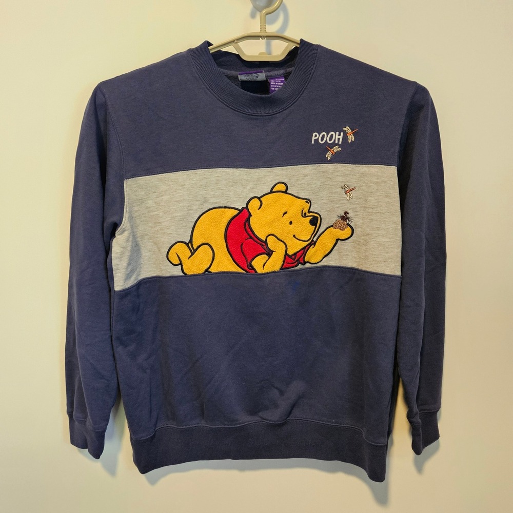 Vintage Disney Winnie The Pooh Sweatshirt L Embroidered 90s Colorblock Pullover